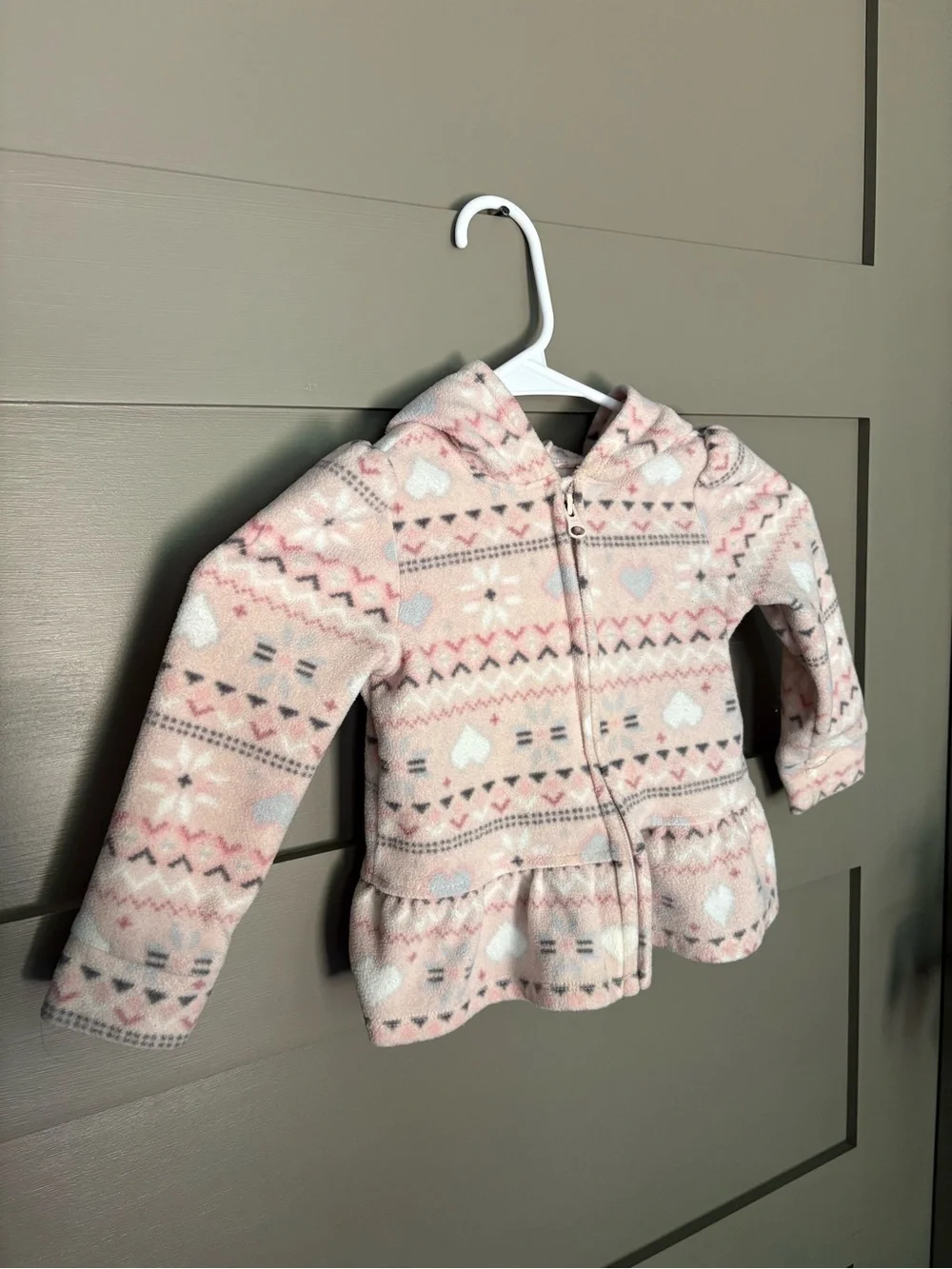 The Children's Place Pink Patterned Hooded Peplum Fleece Jacket